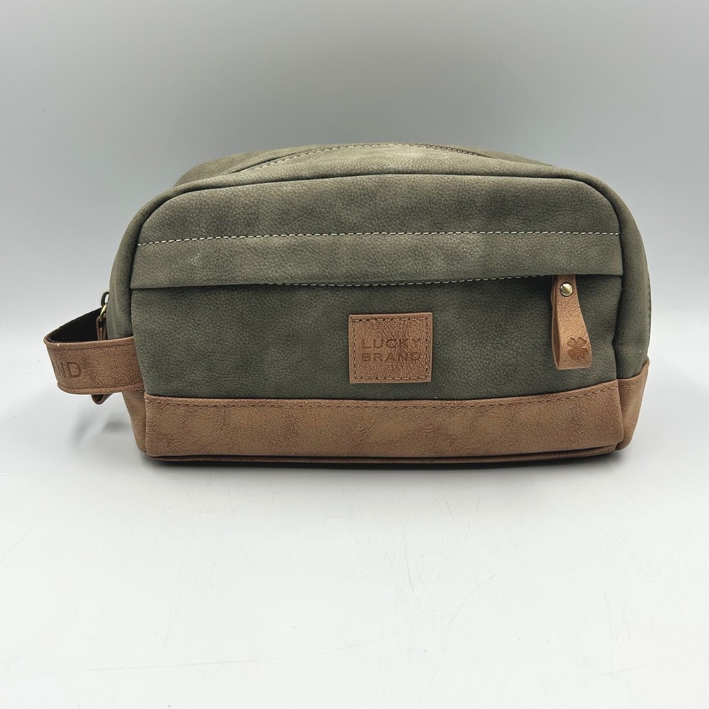 Lucky Brand Toiletry Bag Green Mens OS Faux Suede Leather Trim 9 x 5 x 5 inches